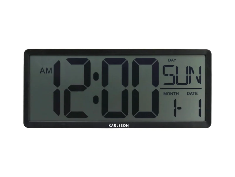 Karlsson Retro LCD KA6020BK Wanduhr Schwarz • Kalender & Weckfunktion • Retro-LCD-Display