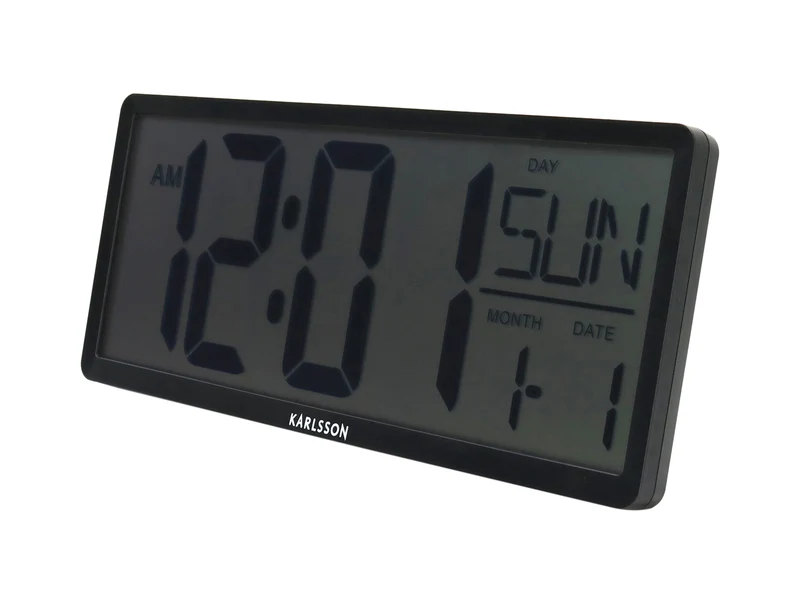 Karlsson Retro LCD KA6020BK Wanduhr Schwarz • Kalender & Weckfunktion • Retro-LCD-Display