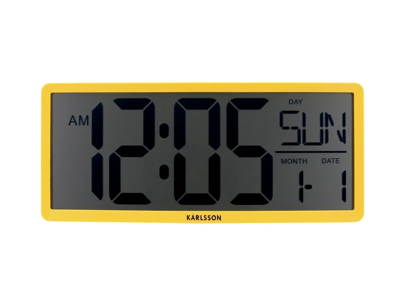 Karlsson Retro LCD KA6020YE Wanduhr Hellgelb • Kalender & Alarm • Temperaturanzeige