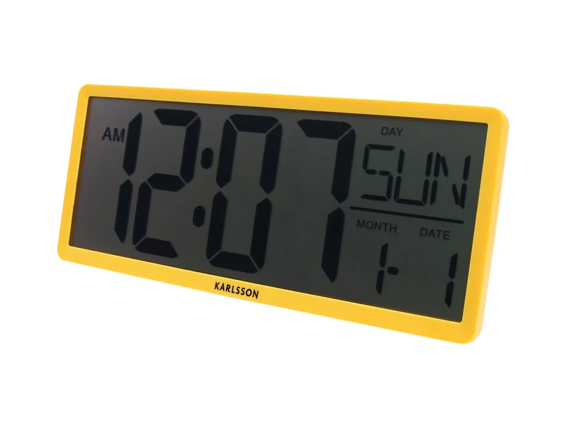 Karlsson Retro LCD KA6020YE Wanduhr Hellgelb • Kalender & Alarm • Temperaturanzeige