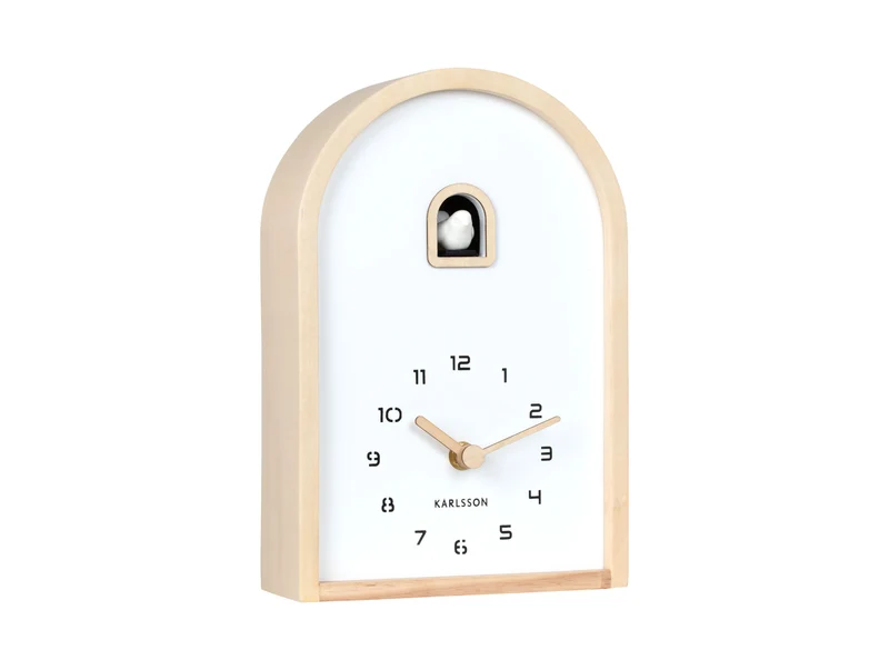 Karlsson Curva Cuckoo KA6126WD Wanduhr Hellholz • Kuckucksuhr-Design • Wand- und Tischnutzung