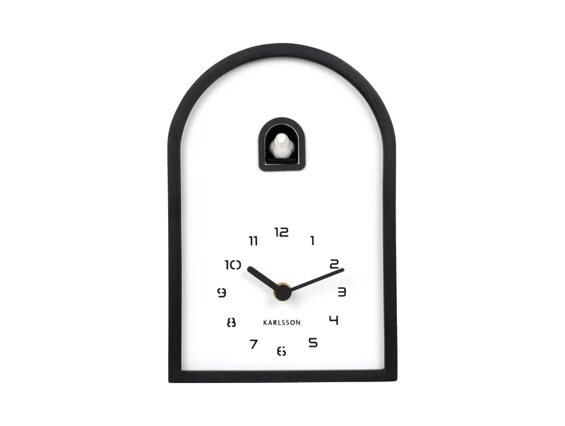 Karlsson Curva Cuckoo KA6126BK Wanduhr Schwarzes Holz • Kuckucksruf zur vollen Stunde • Tisch- und Wanduhr