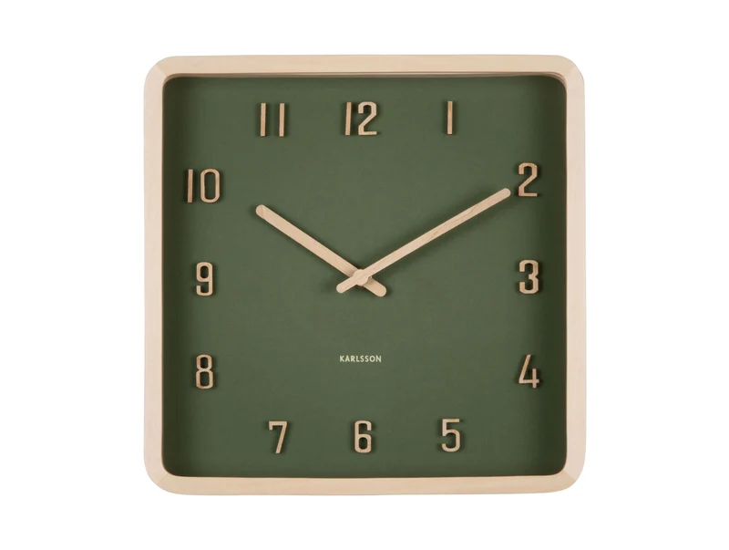 Karlsson Nervadura Square KA6118GR Wanduhr Dunkelgrün • Sweep-Uhrwerk • Bassholz-Rahmen