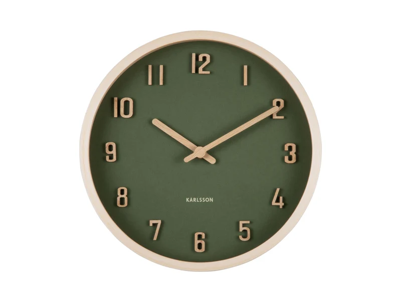 Karlsson Nervadura Small KA6116GR Wanduhr Dunkelgrün • Geräuschloses Sweep-Uhrwerk • Echtholz Lindenholz