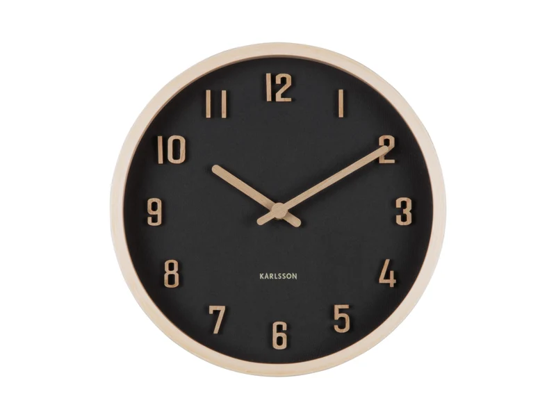 Karlsson Nervadura Small KA6116BK Wanduhr Schwarz • Geräuschloses Sweep-Uhrwerk • Natürliches Bassholz