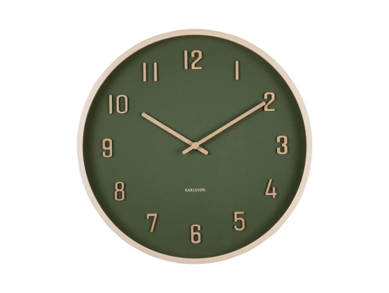 Karlsson Nervadura KA6117GR Wanduhr Dunkelgrün • Geräuschloses Sweep-Uhrwerk • Echtes Bassholz
