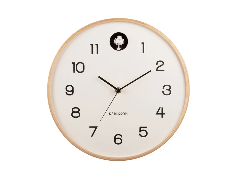 Karlsson Natural Cuckoo KA5886WH Wanduhr Weiß • Kuckucksruf zur vollen Stunde • Birkenholz-Gehäuse