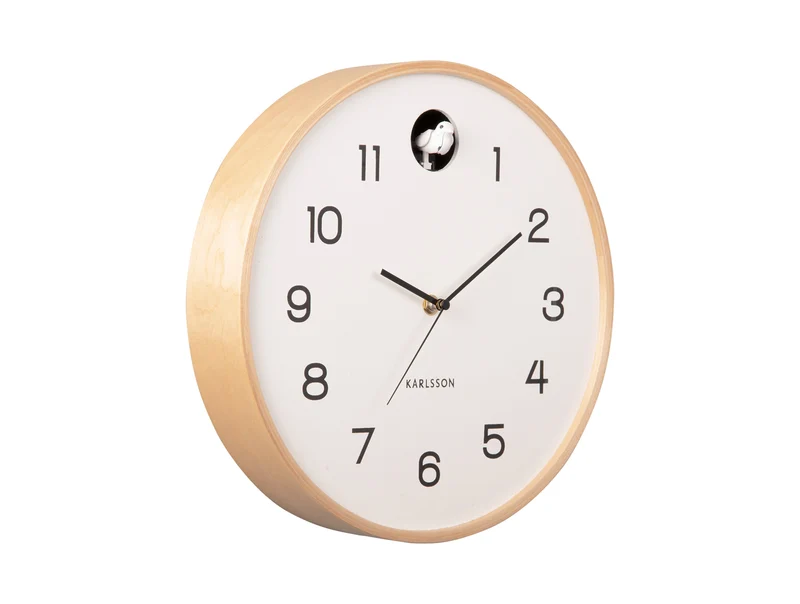 Karlsson Natural Cuckoo KA5886WH Wanduhr Weiß • Kuckucksruf zur vollen Stunde • Birkenholz-Gehäuse