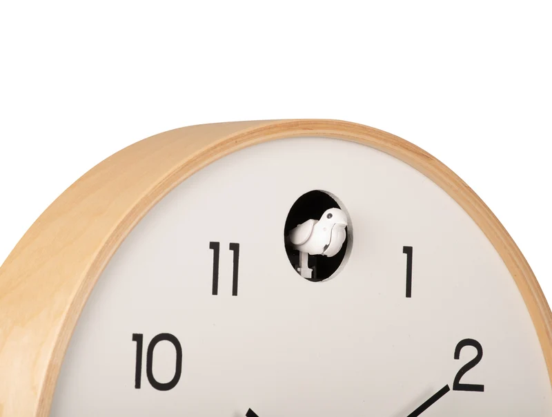 Karlsson Natural Cuckoo KA5886WH Wanduhr Weiß • Kuckucksruf zur vollen Stunde • Birkenholz-Gehäuse