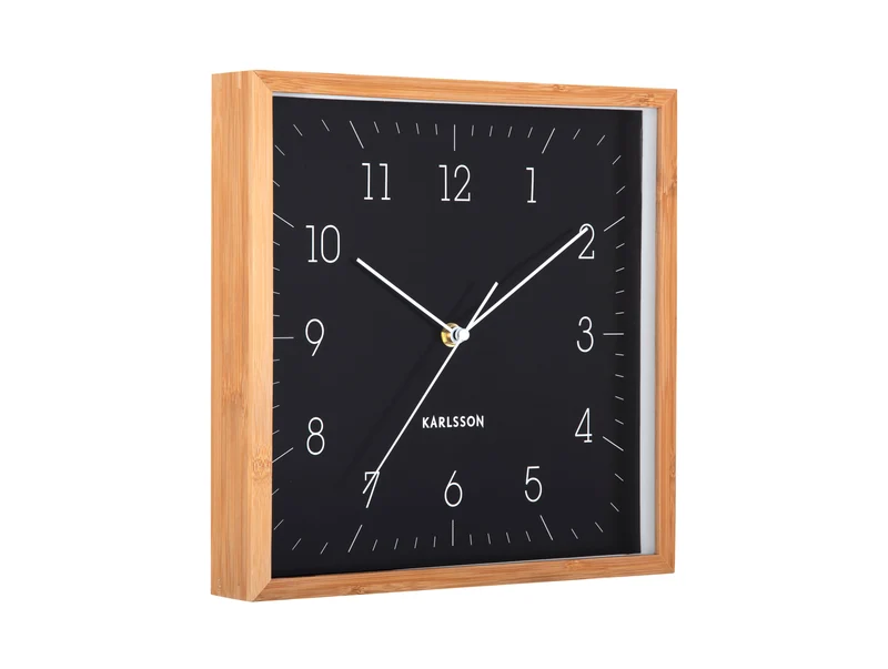 Karlsson Neat Cuadrado KA6114BK Wanduhr Schwarz • Geräuschloses Sweep-Uhrwerk • Bambus-Rahmen