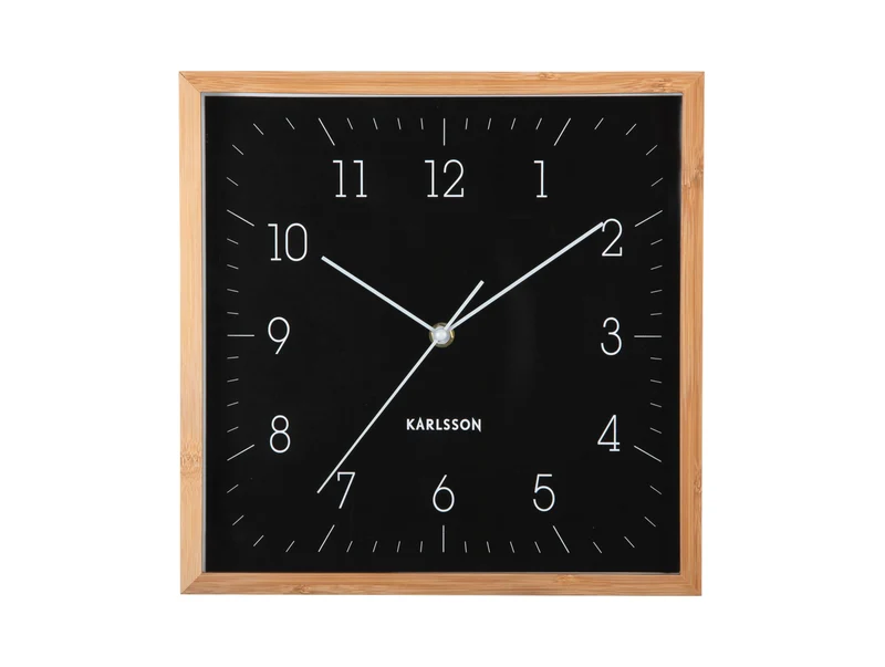 Karlsson Neat Cuadrado KA6114BK Wanduhr Schwarz • Geräuschloses Sweep-Uhrwerk • Bambus-Rahmen