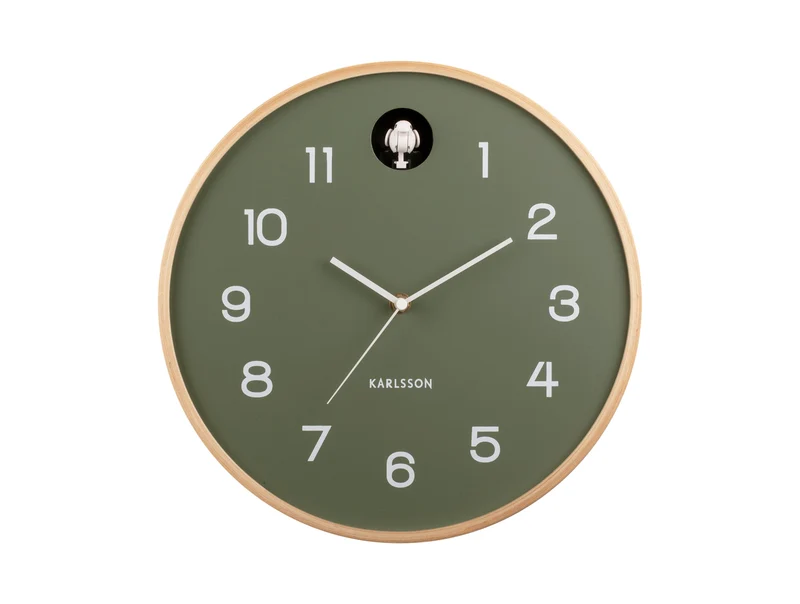 Karlsson Natural Cuckoo KA5886GR Wanduhr Dschungelgrün • Kuckucksruf stündlich • Schallabschaltung automatisch
