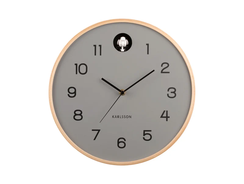 Karlsson Natural Cuckoo KA5886GY Wanduhr Mausgrau • Kuckucksruf stündlich • Automatische Nachtabschaltung