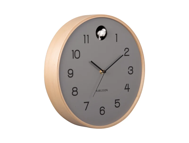 Karlsson Natural Cuckoo KA5886GY Wanduhr Mausgrau • Kuckucksruf stündlich • Automatische Nachtabschaltung