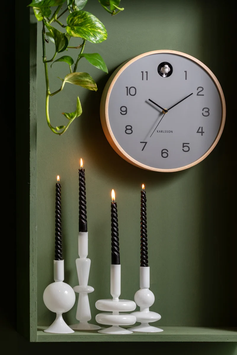 Karlsson Natural Cuckoo KA5886GY Wanduhr Mausgrau • Kuckucksruf stündlich • Automatische Nachtabschaltung