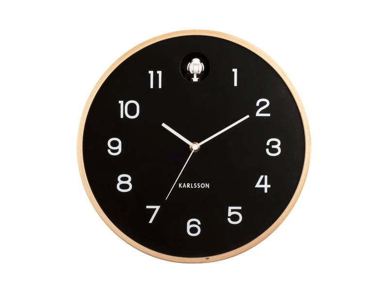 Karlsson Natural Cuckoo KA5886BK Wanduhr Schwarz • Kuckucksruf zur vollen Stunde • Birkenholzrahmen