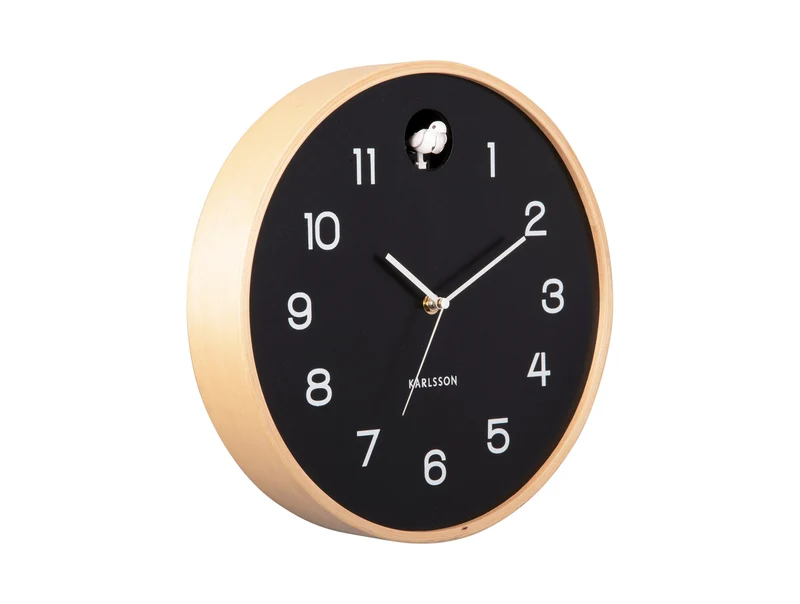 Karlsson Natural Cuckoo KA5886BK Wanduhr Schwarz • Kuckucksruf zur vollen Stunde • Birkenholzrahmen