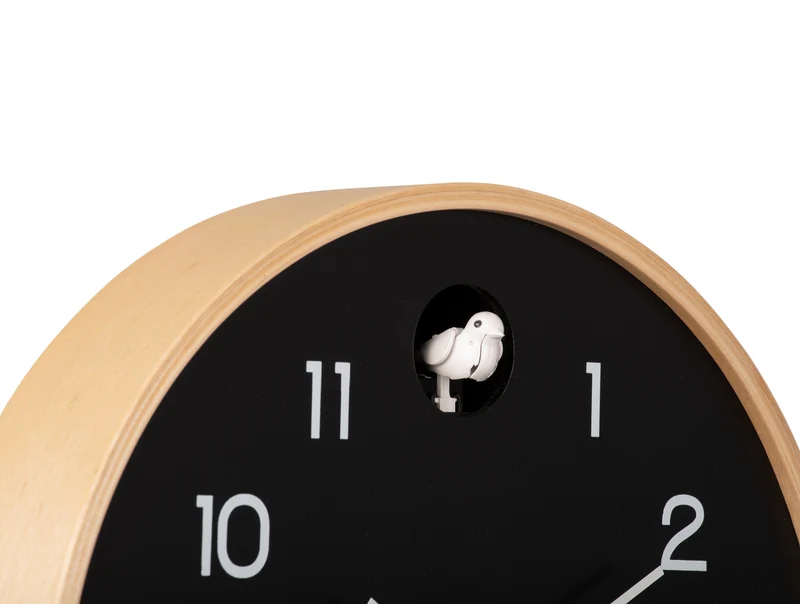 Karlsson Natural Cuckoo KA5886BK Wanduhr Schwarz • Kuckucksruf zur vollen Stunde • Birkenholzrahmen