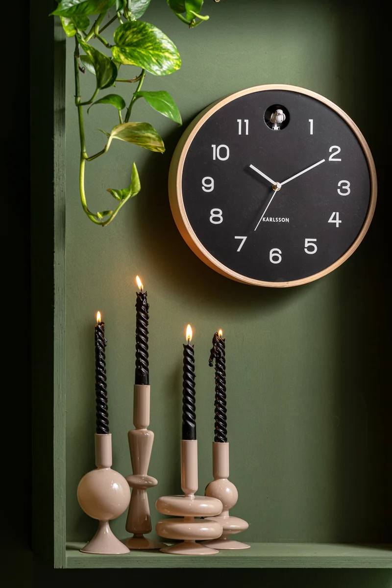 Karlsson Natural Cuckoo KA5886BK Wanduhr Schwarz • Kuckucksruf zur vollen Stunde • Birkenholzrahmen