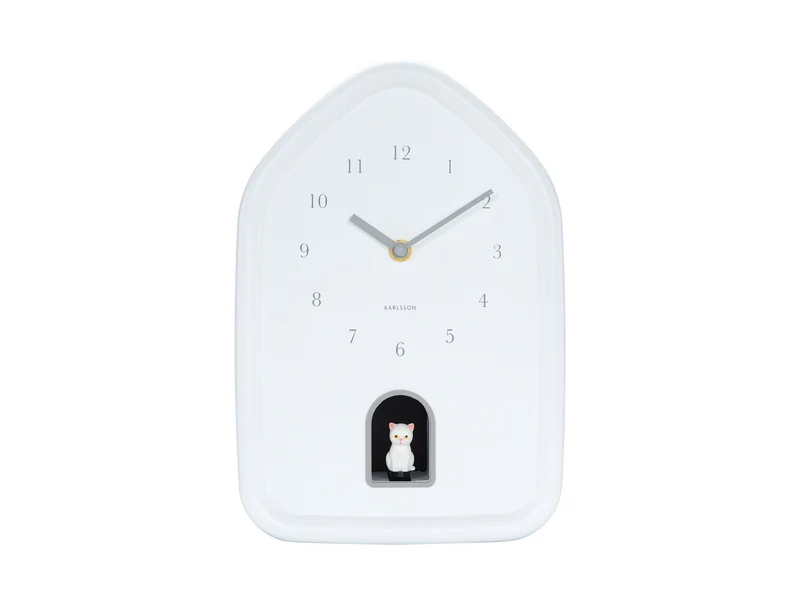 Karlsson Modern Kitty KA6100WH Wanduhr Weiß • Geräuschloses Sweep-Uhrwerk • Stündliches Katzengeräusch