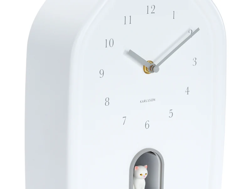 Karlsson Modern Kitty KA6100WH Wanduhr Weiß • Geräuschloses Sweep-Uhrwerk • Stündliches Katzengeräusch