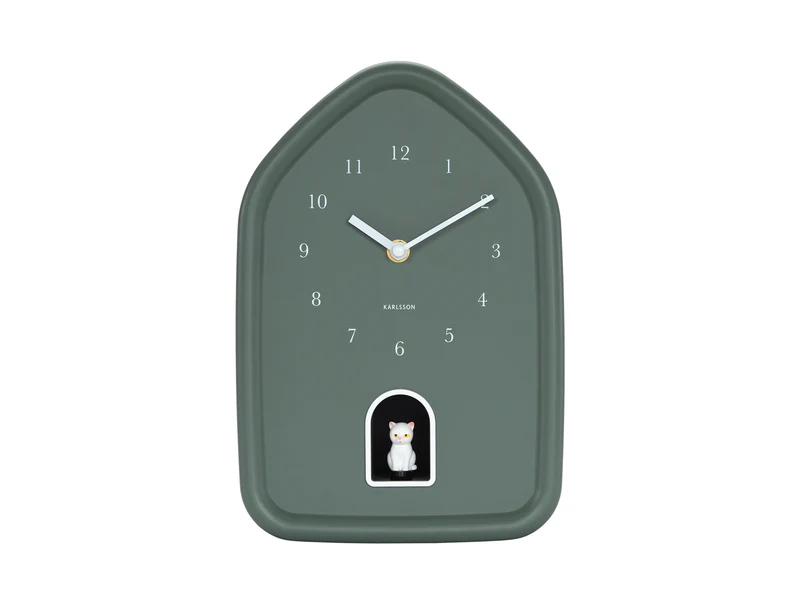 Karlsson Modern Kitty KA6100GR Wanduhr Dschungelgrün • Stündliches Miau-Kätzchen • Geräuschloses Sweep-Uhrwerk
