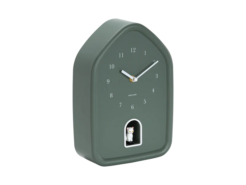 Karlsson Modern Kitty KA6100GR Wanduhr Dschungelgrün • Stündliches Miau-Kätzchen • Geräuschloses Sweep-Uhrwerk