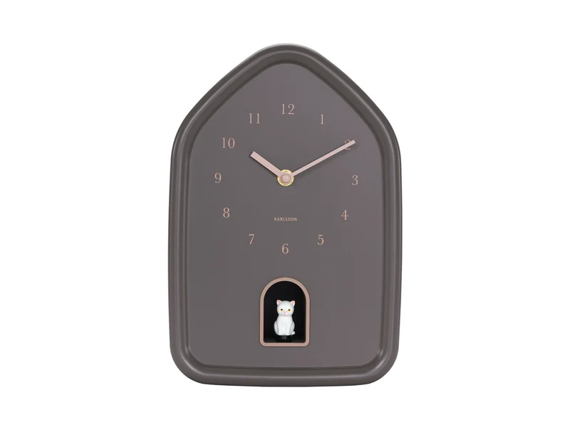 Karlsson Modern Kitty KA6100BR Wanduhr Erdbraun • Katzenmiau stündlich • Geräuscharmes Sweep-Uhrwerk