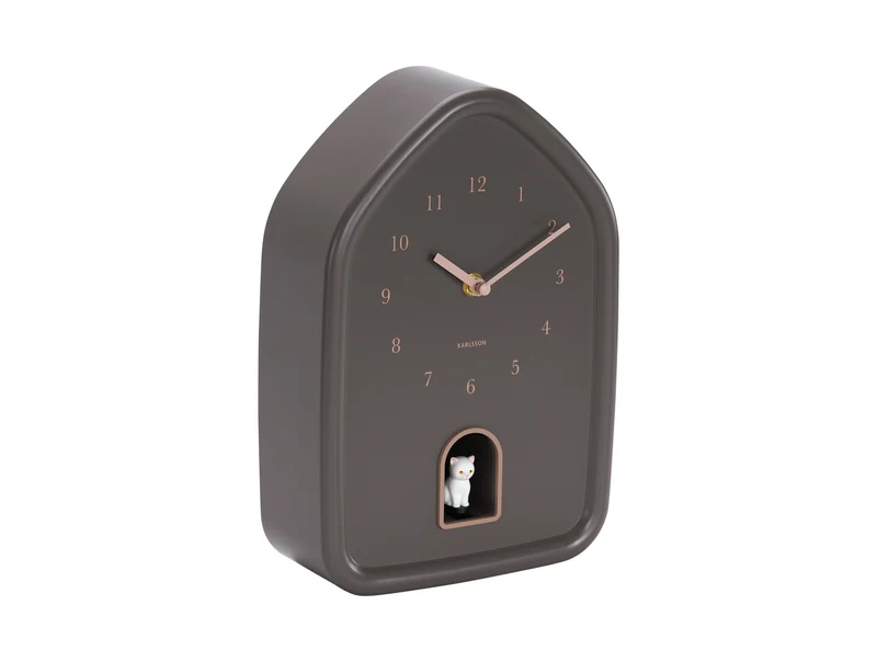 Karlsson Modern Kitty KA6100BR Wanduhr Erdbraun • Katzenmiau stündlich • Geräuscharmes Sweep-Uhrwerk