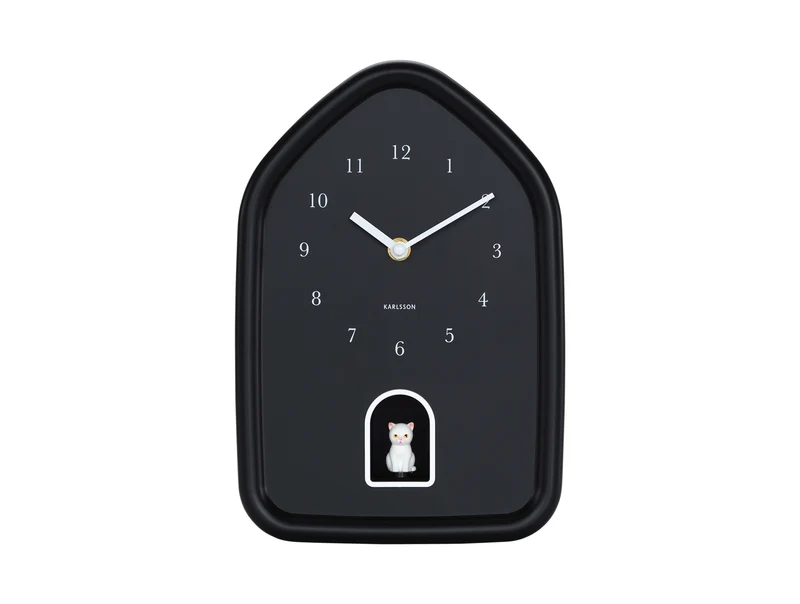 Karlsson Modern Kitty KA6100BK Wanduhr Schwarz • Stündliches Miau-Geräusch • Sweep-Uhrwerk