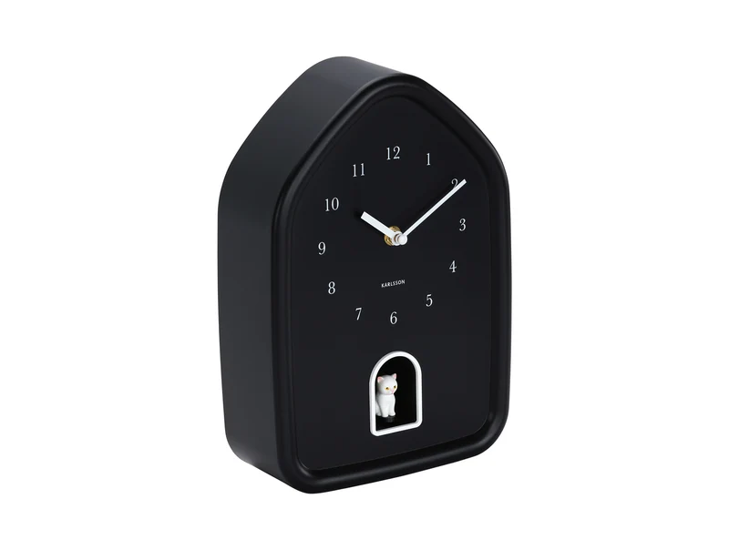 Karlsson Modern Kitty KA6100BK Wanduhr Schwarz • Stündliches Miau-Geräusch • Sweep-Uhrwerk