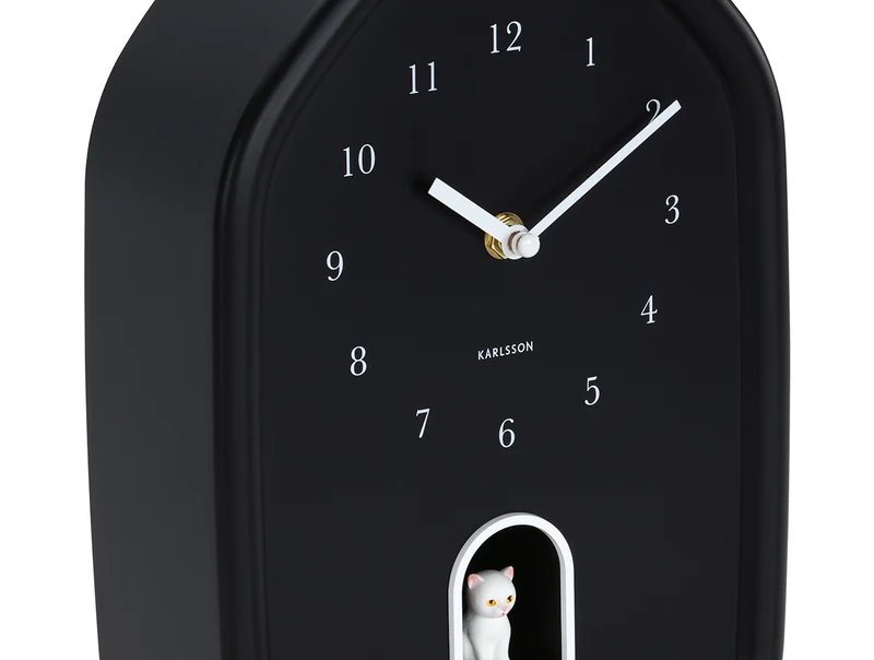 Karlsson Modern Kitty KA6100BK Wanduhr Schwarz • Stündliches Miau-Geräusch • Sweep-Uhrwerk