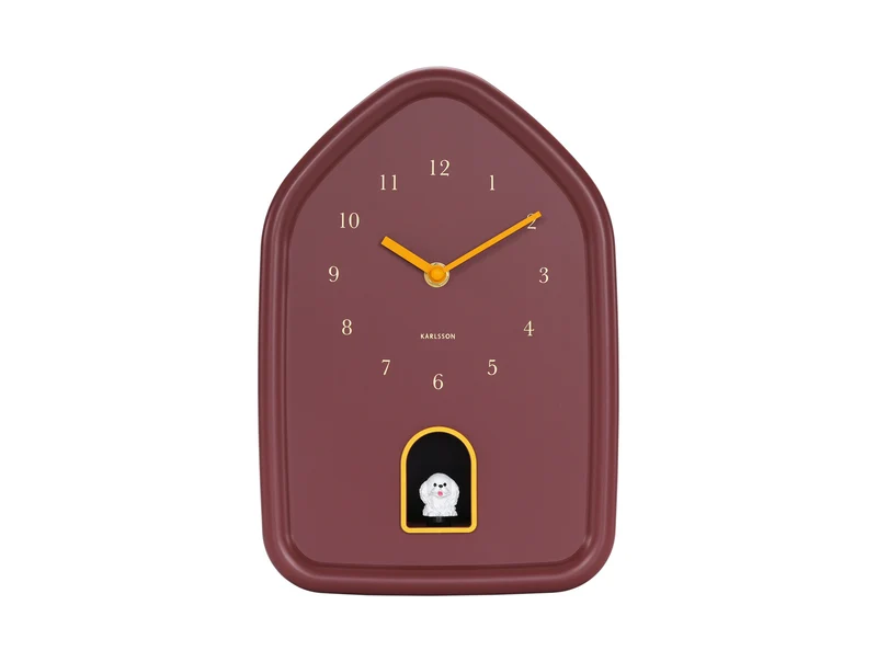 Karlsson Modern Doggy KA6098RD Wanduhr Burgundrot • Stündlicher Hundebell-Ton • Geräuschloses Sweep-Uhrwerk