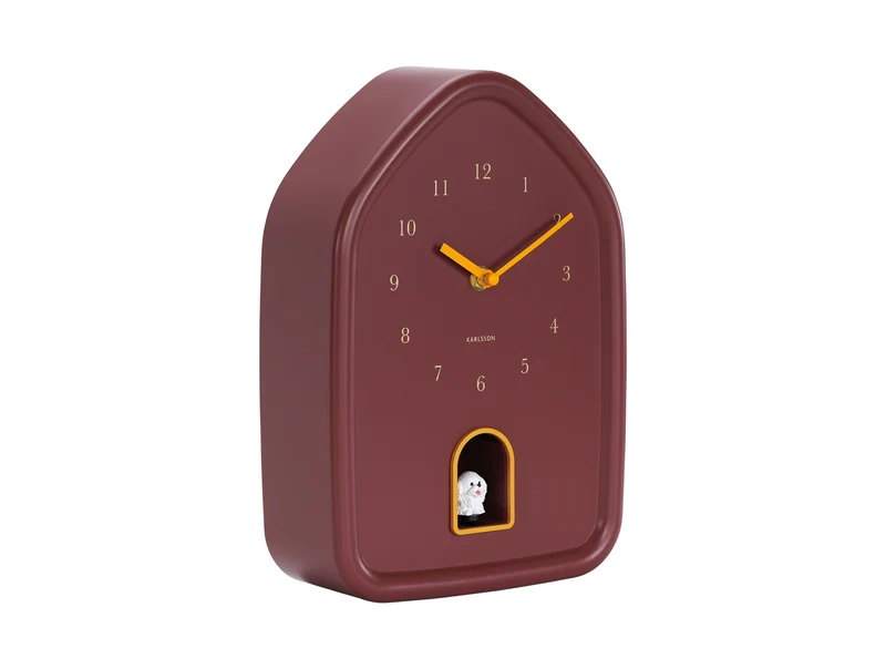 Karlsson Modern Doggy KA6098RD Wanduhr Burgundrot • Stündlicher Hundebell-Ton • Geräuschloses Sweep-Uhrwerk