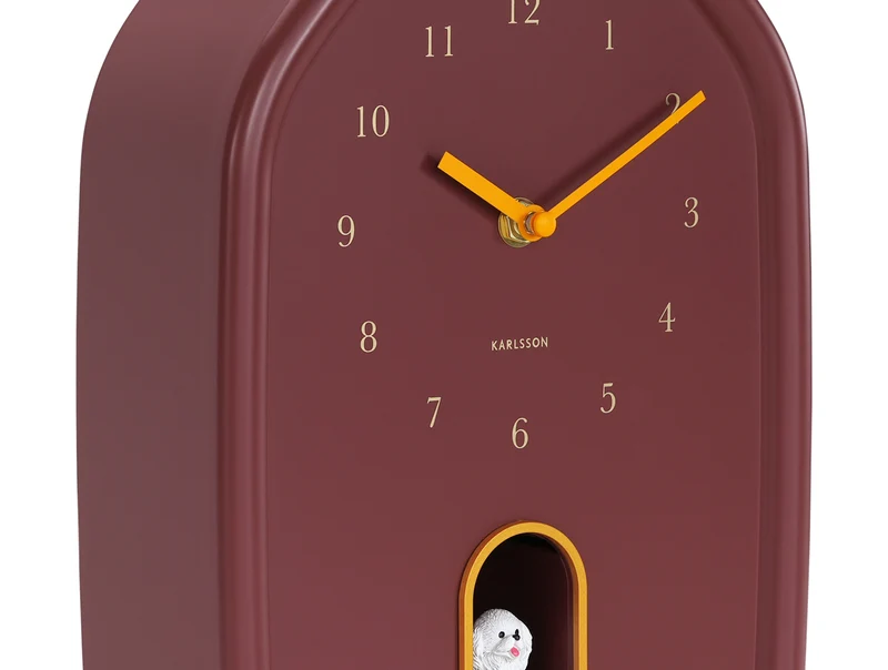 Karlsson Modern Doggy KA6098RD Wanduhr Burgundrot • Stündlicher Hundebell-Ton • Geräuschloses Sweep-Uhrwerk