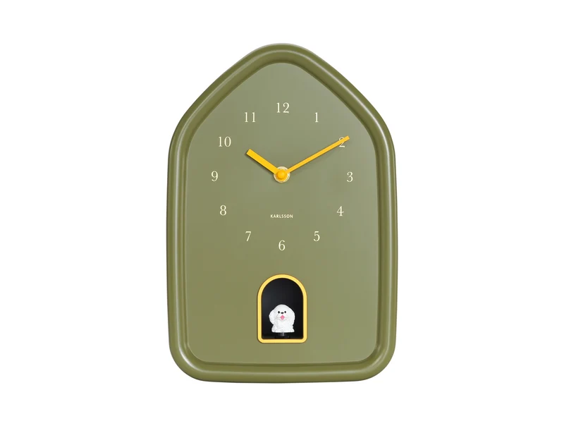 Karlsson Modern Doggy KA6098GR Wanduhr Luxusgrün • Hundegebell zur vollen Stunde • Geräuscharmes Sweep-Uhrwerk