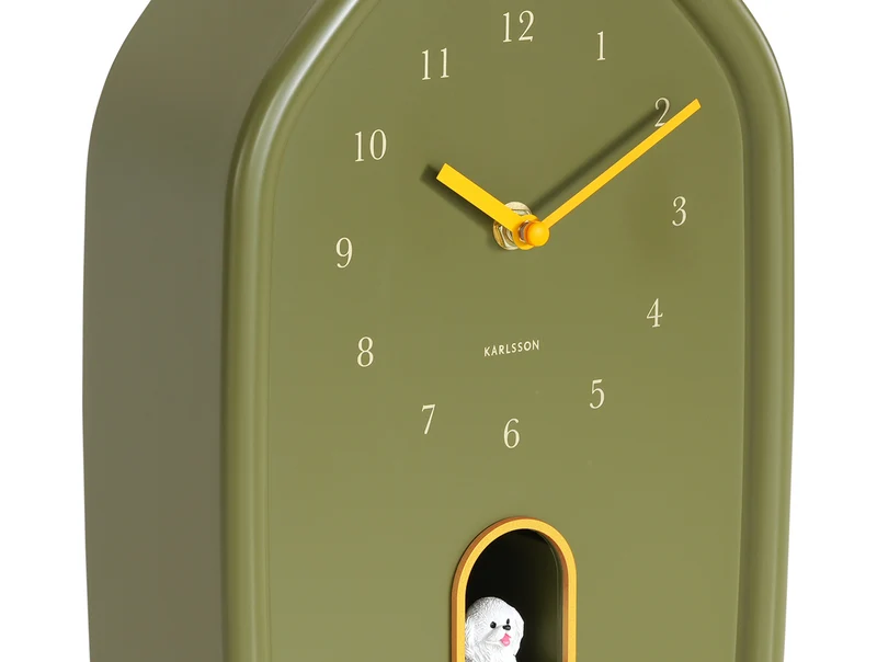 Karlsson Modern Doggy KA6098GR Wanduhr Luxusgrün • Hundegebell zur vollen Stunde • Geräuscharmes Sweep-Uhrwerk