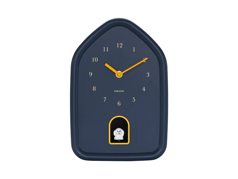 Karlsson Modern Doggy KA6098DB Wanduhr Dunkelblau • Stündlicher Hundebell • Sweep-Uhrwerk