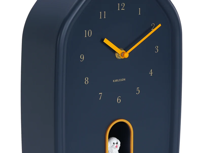 Karlsson Modern Doggy KA6098DB Wanduhr Dunkelblau • Stündlicher Hundebell • Sweep-Uhrwerk