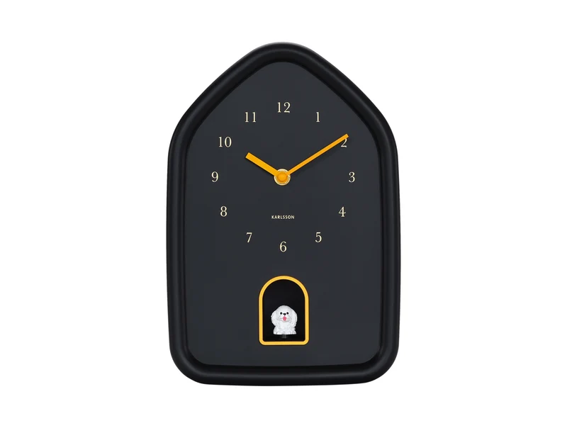 Karlsson Modern Doggy KA6098BK Wanduhr Schwarz • Hundebell-Stundenschlag • Geräuschloses Sweep-Uhrwerk