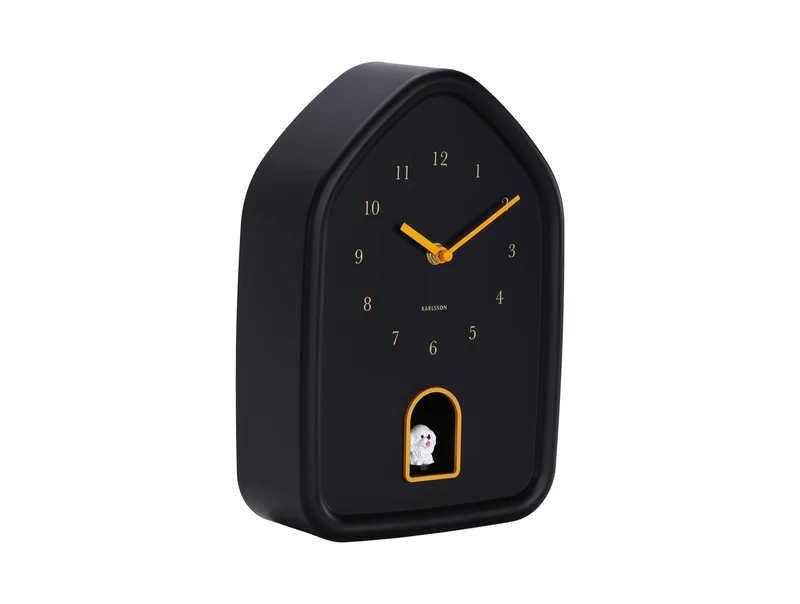 Karlsson Modern Doggy KA6098BK Wanduhr Schwarz • Hundebell-Stundenschlag • Geräuschloses Sweep-Uhrwerk