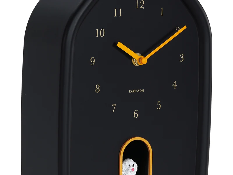 Karlsson Modern Doggy KA6098BK Wanduhr Schwarz • Hundebell-Stundenschlag • Geräuschloses Sweep-Uhrwerk