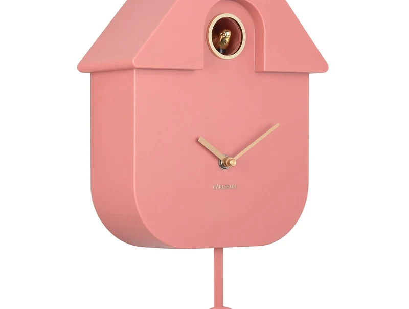 Karlsson Modern Cuckoo Oro KA6094PI Wanduhr Rosétan • Kuckucksruf stündlich • Pendel mit Golddetails