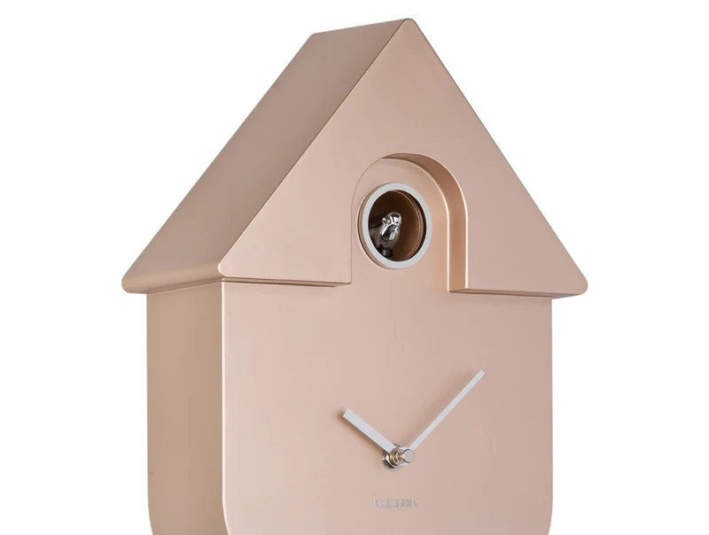 Karlsson Modern Cuckoo KA5867RG Wanduhr Metallic Roségold • Pendelwerk mit Kuckucksruf • Automatische Nachtabschaltung