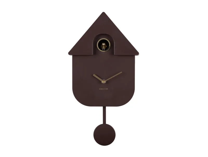 Karlsson Modern Cuckoo Oro KA6094DB Wanduhr Erdbraun • Kuckucksvogel stündlich • Pendel mit Golddetails
