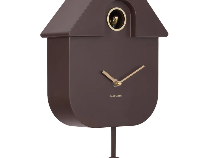 Karlsson Modern Cuckoo Oro KA6094DB Wanduhr Erdbraun • Kuckucksvogel stündlich • Pendel mit Golddetails