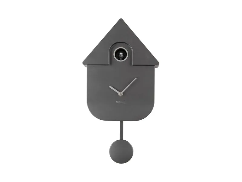 Karlsson Modern Cuckoo KA5867DG Wanduhr Metallic Dunkelgrau • Kuckucksruf zur vollen Stunde • Schwingendes Pendel