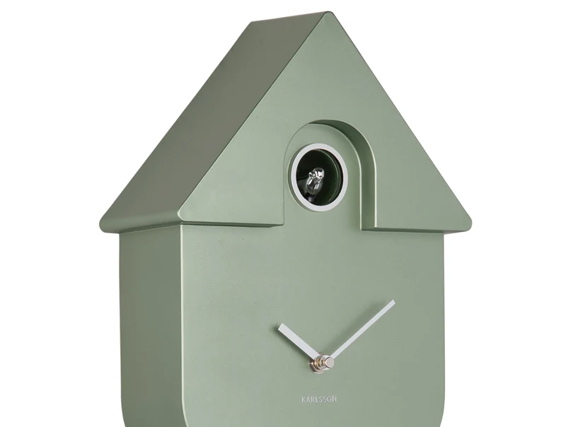 Karlsson Modern Cuckoo KA5867GR Wanduhr Metallic Dschungelgrün • Kuckucksruf • Pendel mit einstellbarer Lautstärke