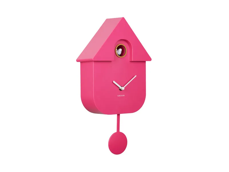 Karlsson Modern Cuckoo KA5768BP Wanduhr Knallpink • Kuckucksruf zur vollen Stunde • Pendel mit Nachtabschaltung