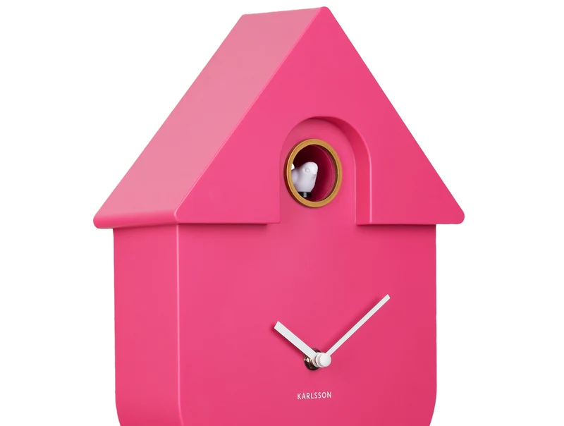 Karlsson Modern Cuckoo KA5768BP Wanduhr Knallpink • Kuckucksruf zur vollen Stunde • Pendel mit Nachtabschaltung